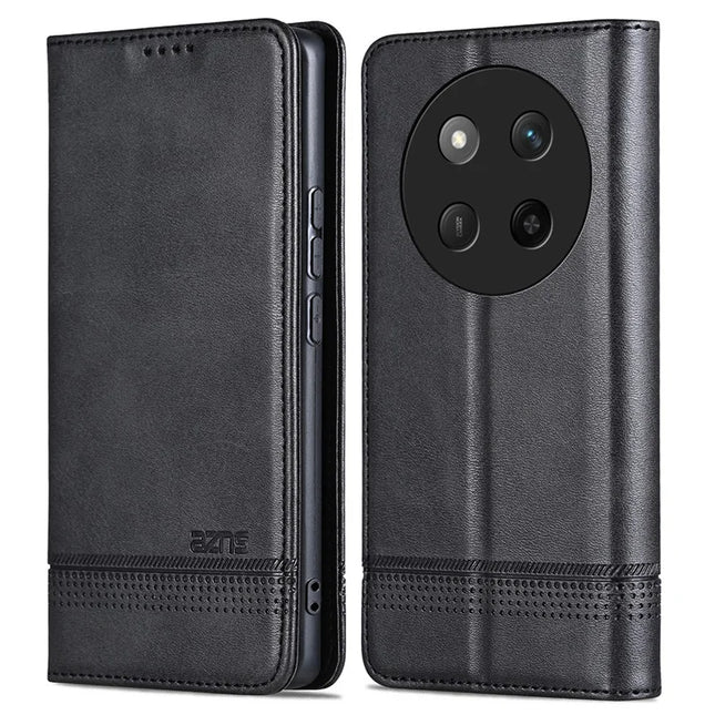 AZNS For Honor X60 Pro 5G Case Cowhide Texture PU Leather Wallet Phone Cover - Black