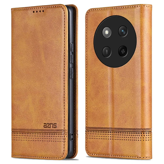 AZNS For Honor X60 Pro 5G Case Cowhide Texture PU Leather Wallet Phone Cover - Brown