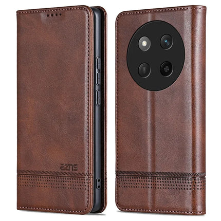 AZNS For Honor X60 Pro 5G Case Cowhide Texture PU Leather Wallet Phone Cover - Coffee