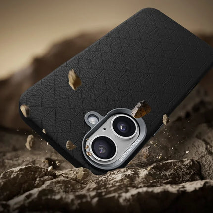 For iPhone 16 Plus Case Compatible with MagSafe Metal Lens Frame Y Pattern PC+PU Phone Cover