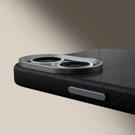 For iPhone 16 Plus Case Compatible with MagSafe Metal Lens Frame Y Pattern PC+PU Phone Cover