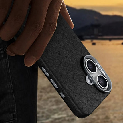 For iPhone 16 Plus Case Compatible with MagSafe Metal Lens Frame Y Pattern PC+PU Phone Cover