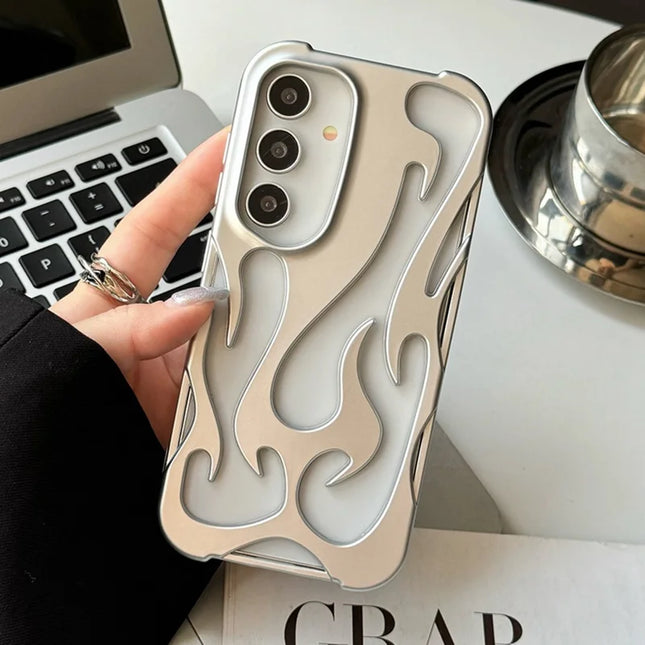For Samsung Galaxy A55 5G Case Hollow Flame Design Matte TPU Phone Cover - Silver