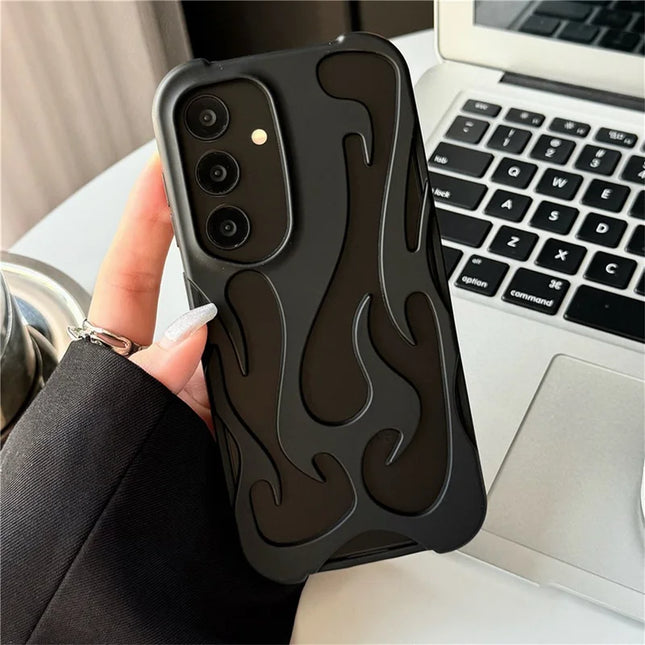 For Samsung Galaxy A54 5G Case Hollow Flame Design Matte TPU Phone Cover - Black
