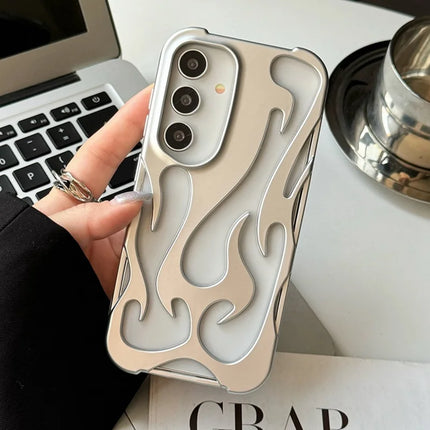 For Samsung Galaxy A15 4G / 5G Case Hollow Flame Design Matte TPU Phone Cover - Silver