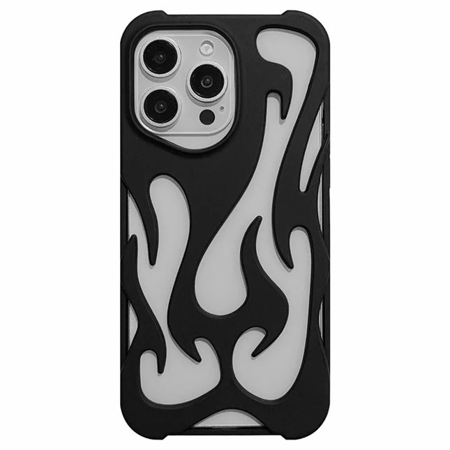 For iPhone 16 Pro Max Case Hollow Flame Design Matte TPU Phone Cover - Black
