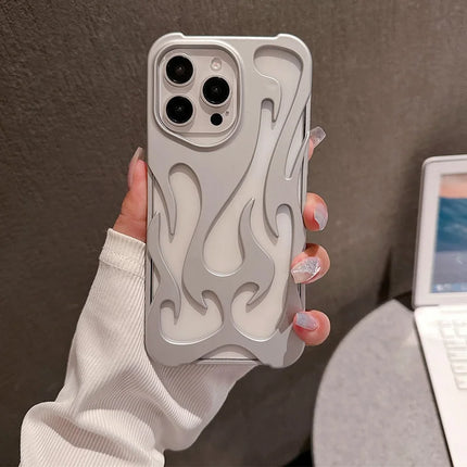 For iPhone 16 Pro Max Case Hollow Flame Design Matte TPU Phone Cover - Silver