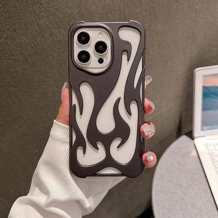For iPhone 16 Pro Case Hollow Flame Design Matte TPU Phone Cover - Purple