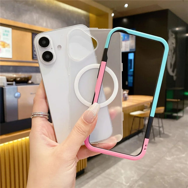 For iPhone 16 Plus Case Compatible with MagSafe Detachable 2-in-1 TPU+PC Clear Phone Cover - Pink  /  Blue