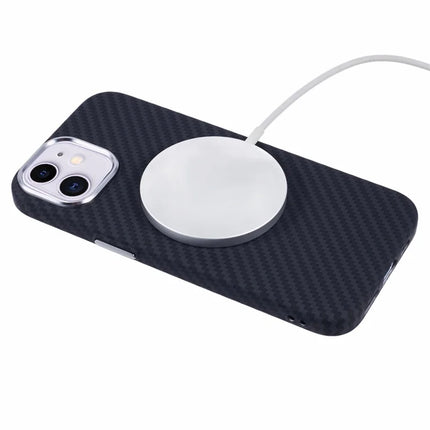 For iPhone 11 Case Compatible with MagSafe Carbon Fiber Texture Water-Transfer PC Phone Cover