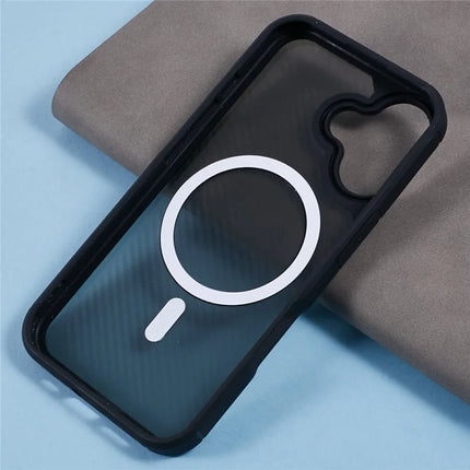 For iPhone 16 Case Compatible with MagSafe Carbon Fiber TPU+PC Anti-Drop Phone Cover