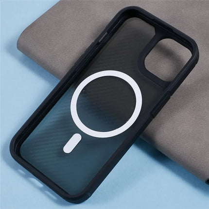 For iPhone 14 Case Compatible with MagSafe Carbon Fiber TPU+PC Anti-Drop Phone Cover