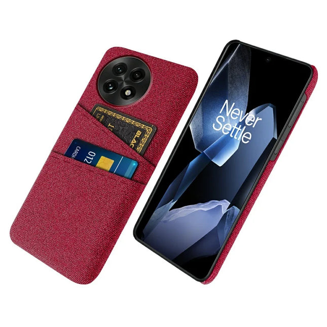 For OnePlus 13 Case Cloth + Hard PC Phone Cover with Dual Card Slots - Red
