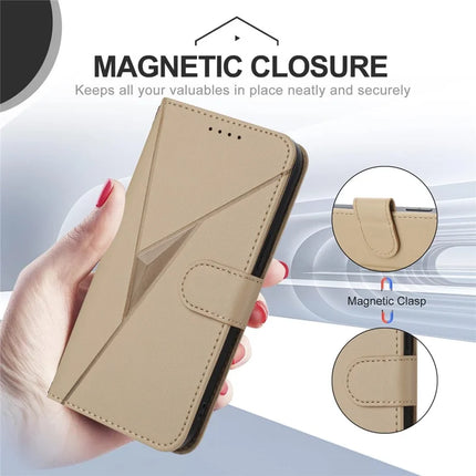 YX0090 For Samsung Galaxy A06 Case Triangle Imprint Leather Phone Cover with Lanyard