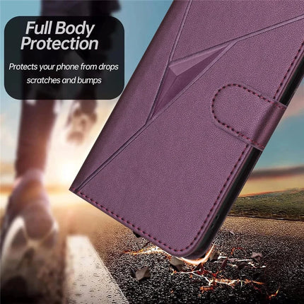 YX0090 For Samsung Galaxy A06 Case Triangle Imprint Leather Phone Cover with Lanyard