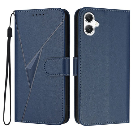 YX0090 For Samsung Galaxy A06 Case Triangle Imprint Leather Phone Cover with Lanyard - Sapphire