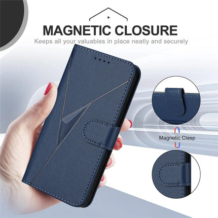 YX0090 For Samsung Galaxy A06 Case Triangle Imprint Leather Phone Cover with Lanyard