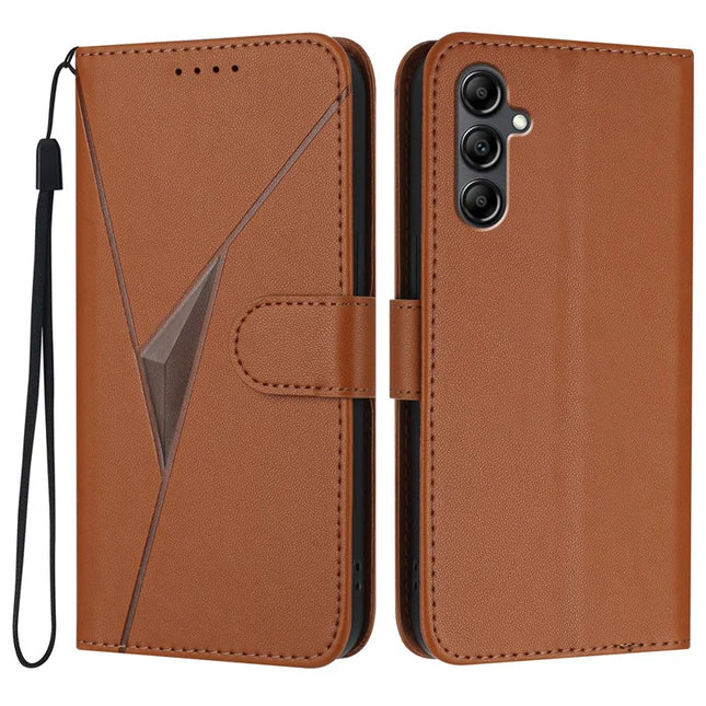 YX0090 For Samsung Galaxy A16 5G  /  4G Case Triangle Imprint Leather Phone Cover with Lanyard - Coffee
