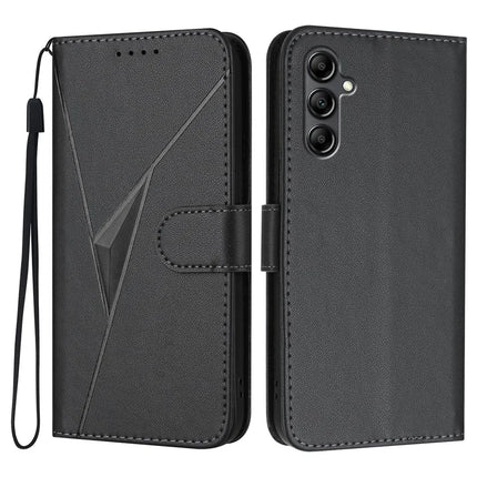 YX0090 For Samsung Galaxy A16 5G  /  4G Case Triangle Imprint Leather Phone Cover with Lanyard - Black