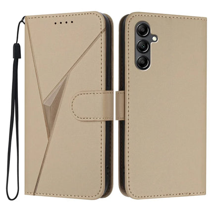 YX0090 For Samsung Galaxy A16 5G  /  4G Case Triangle Imprint Leather Phone Cover with Lanyard - Gold