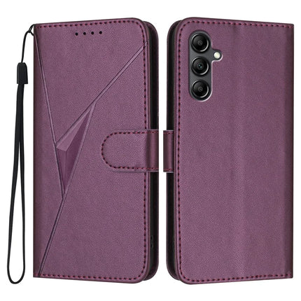YX0090 For Samsung Galaxy A16 5G  /  4G Case Triangle Imprint Leather Phone Cover with Lanyard - Dark Purple