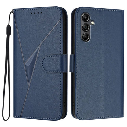 YX0090 For Samsung Galaxy A16 5G  /  4G Case Triangle Imprint Leather Phone Cover with Lanyard - Sapphire