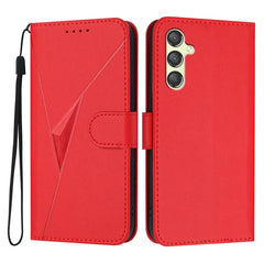 YX0090 For Samsung Galaxy A24 5G Case Triangle Imprint Leather Phone Cover with Lanyard - Red