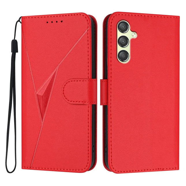 YX0090 For Samsung Galaxy A54 5G Case Triangle Imprint Leather Phone Cover with Lanyard - Red