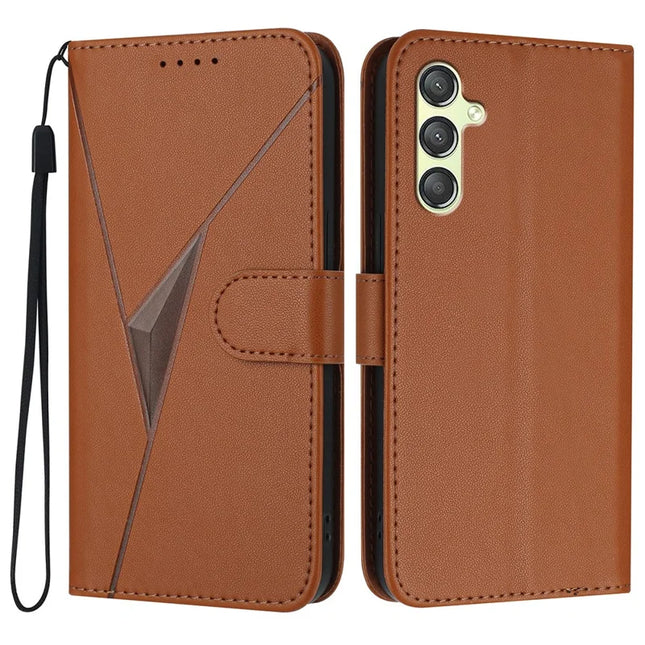YX0090 For Samsung Galaxy A54 5G Case Triangle Imprint Leather Phone Cover with Lanyard - Coffee