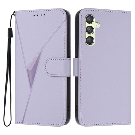 YX0090 For Samsung Galaxy A54 5G Case Triangle Imprint Leather Phone Cover with Lanyard - Light Purple