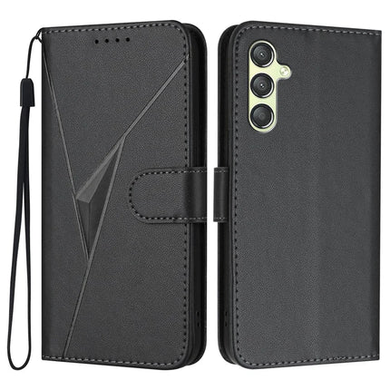 YX0090 For Samsung Galaxy A54 5G Case Triangle Imprint Leather Phone Cover with Lanyard - Black