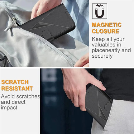 For Samsung Galaxy A55 5G Case Triangle Imprint Leather Phone Cover with Lanyard