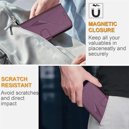 For Samsung Galaxy A55 5G Case Triangle Imprint Leather Phone Cover with Lanyard