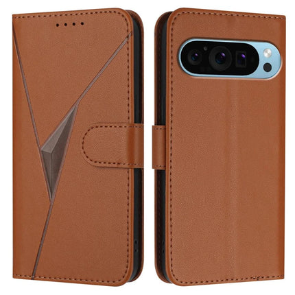 For Google Pixel 9 Pro XL Case Triangle Imprint Leather Phone Cover with Lanyard - Coffee