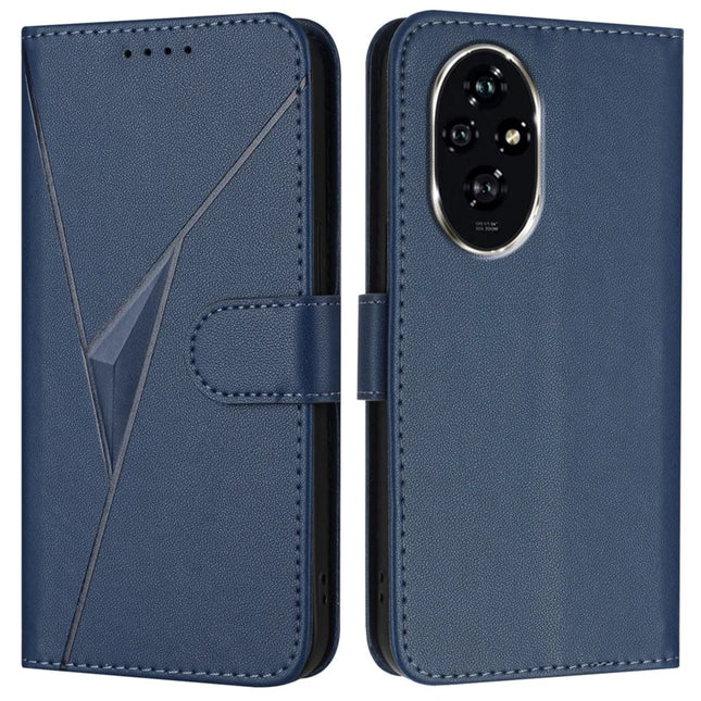 YX0090 For Honor 200 5G Case Triangle Imprint Leather Phone Cover with Lanyard - Sapphire