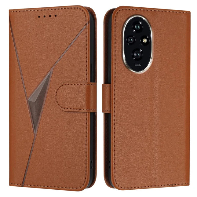 YX0090 For Honor 200 5G Case Triangle Imprint Leather Phone Cover with Lanyard - Coffee