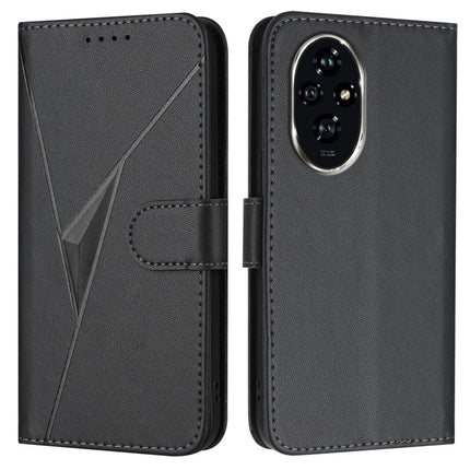 YX0090 For Honor 200 5G Case Triangle Imprint Leather Phone Cover with Lanyard - Black