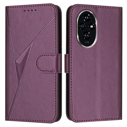 YX0090 For Honor 200 5G Case Triangle Imprint Leather Phone Cover with Lanyard - Dark Purple