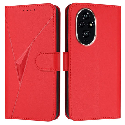 YX0090 For Honor 200 5G Case Triangle Imprint Leather Phone Cover with Lanyard - Red