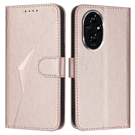 YX0090 For Honor 200 5G Case Triangle Imprint Leather Phone Cover with Lanyard - Rose Gold