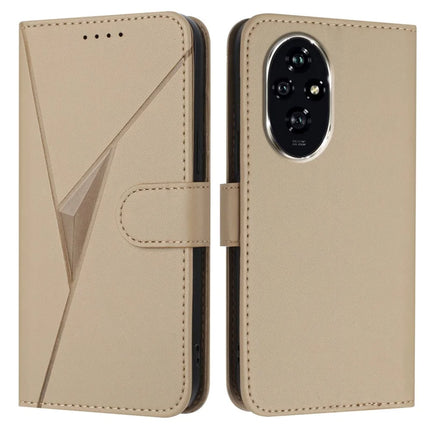 YX0090 For Honor 200 5G Case Triangle Imprint Leather Phone Cover with Lanyard - Gold