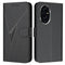 For Honor 200 Pro 5G Case Triangle Imprint Leather Phone Cover with Lanyard - Black