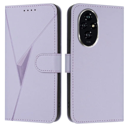 For Honor 200 Pro 5G Case Triangle Imprint Leather Phone Cover with Lanyard - Light Purple