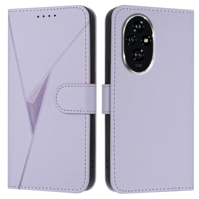 For Honor 200 Pro 5G Case Triangle Imprint Leather Phone Cover with Lanyard - Light Purple