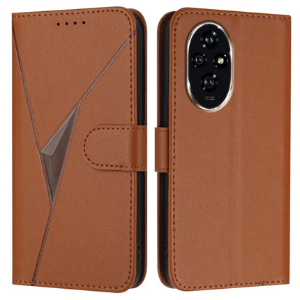 For Honor 200 Pro 5G Case Triangle Imprint Leather Phone Cover with Lanyard - Coffee