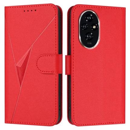 For Honor 200 Pro 5G Case Triangle Imprint Leather Phone Cover with Lanyard - Red