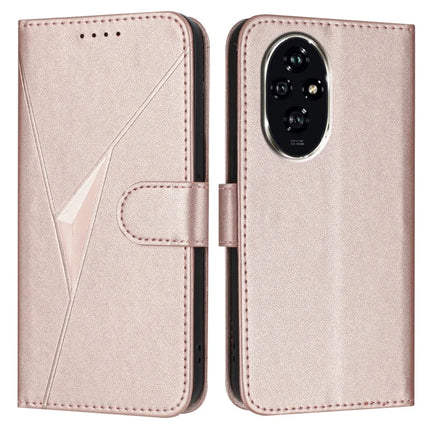 For Honor 200 Pro 5G Case Triangle Imprint Leather Phone Cover with Lanyard - Rose Gold