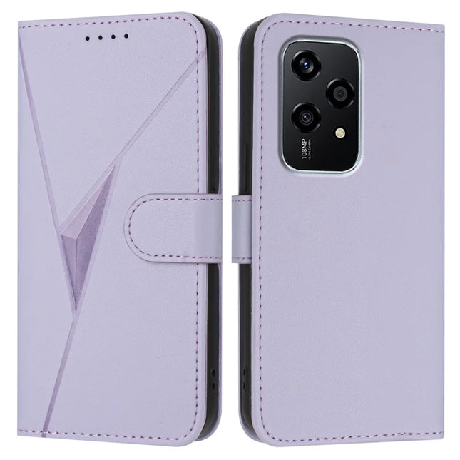 For Honor 200 Lite Case Triangle Imprint Leather Phone Cover with Lanyard - Light Purple