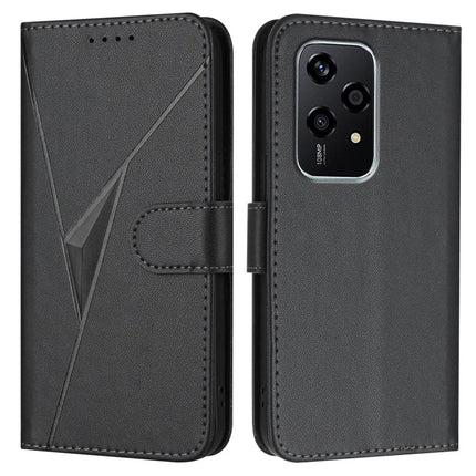 For Honor 200 Lite Case Triangle Imprint Leather Phone Cover with Lanyard - Black