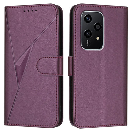 For Honor 200 Lite Case Triangle Imprint Leather Phone Cover with Lanyard - Dark Purple